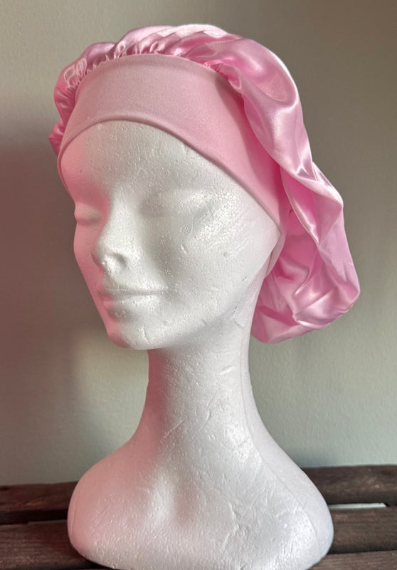 Satin bonnet, leve&auml; resori vaaleanpunainen